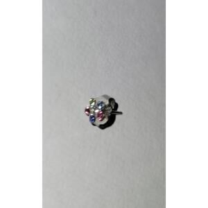 Single Stud Earring – Silver Tone Flower - Multicolor Rhinestones 1 Earring Only
